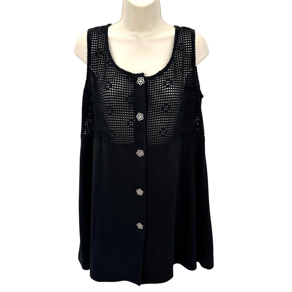 Beach Cabana Womens Black Sleeveless Decorative Button Front Beach Coverup Sm